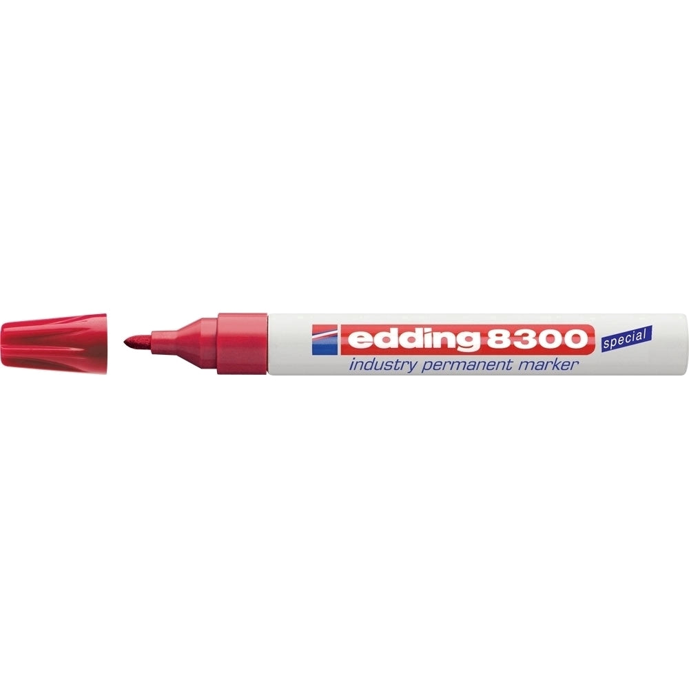 Marker permanent Edding 8300 Industrial, corp metalic, varf rotund, 1.5-3 mm, rosu Marker permanent Edding 8300 Industrial, corp metalic, varf rotund, 1.5-3 mm, rosu